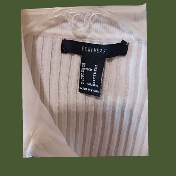 Forever 21 Ribbed Zip-Up Collared Short-Sleeve Top White Medium - Picture 4 of 7